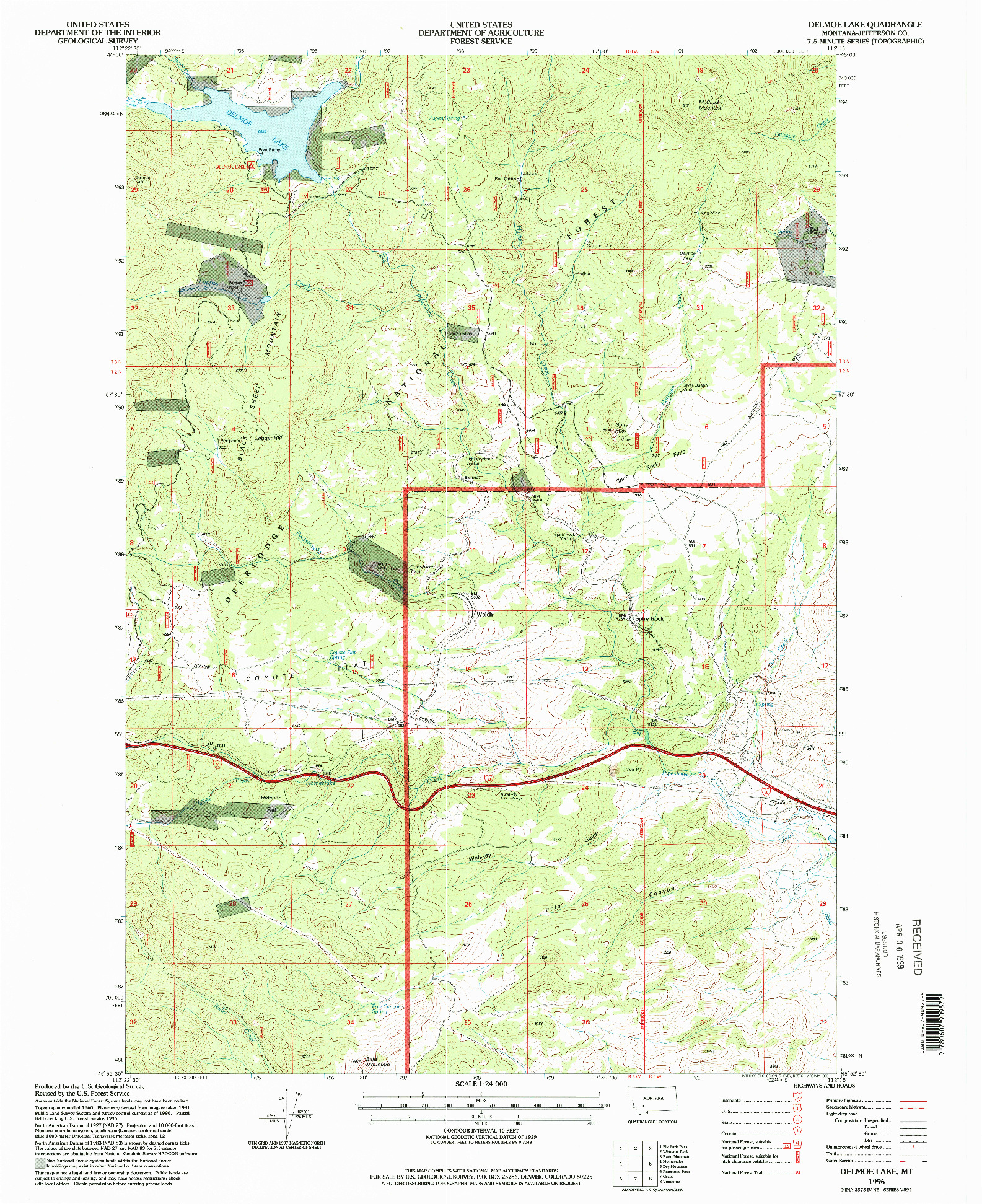 USGS 1:24000-SCALE QUADRANGLE FOR DELMOE LAKE, MT 1996