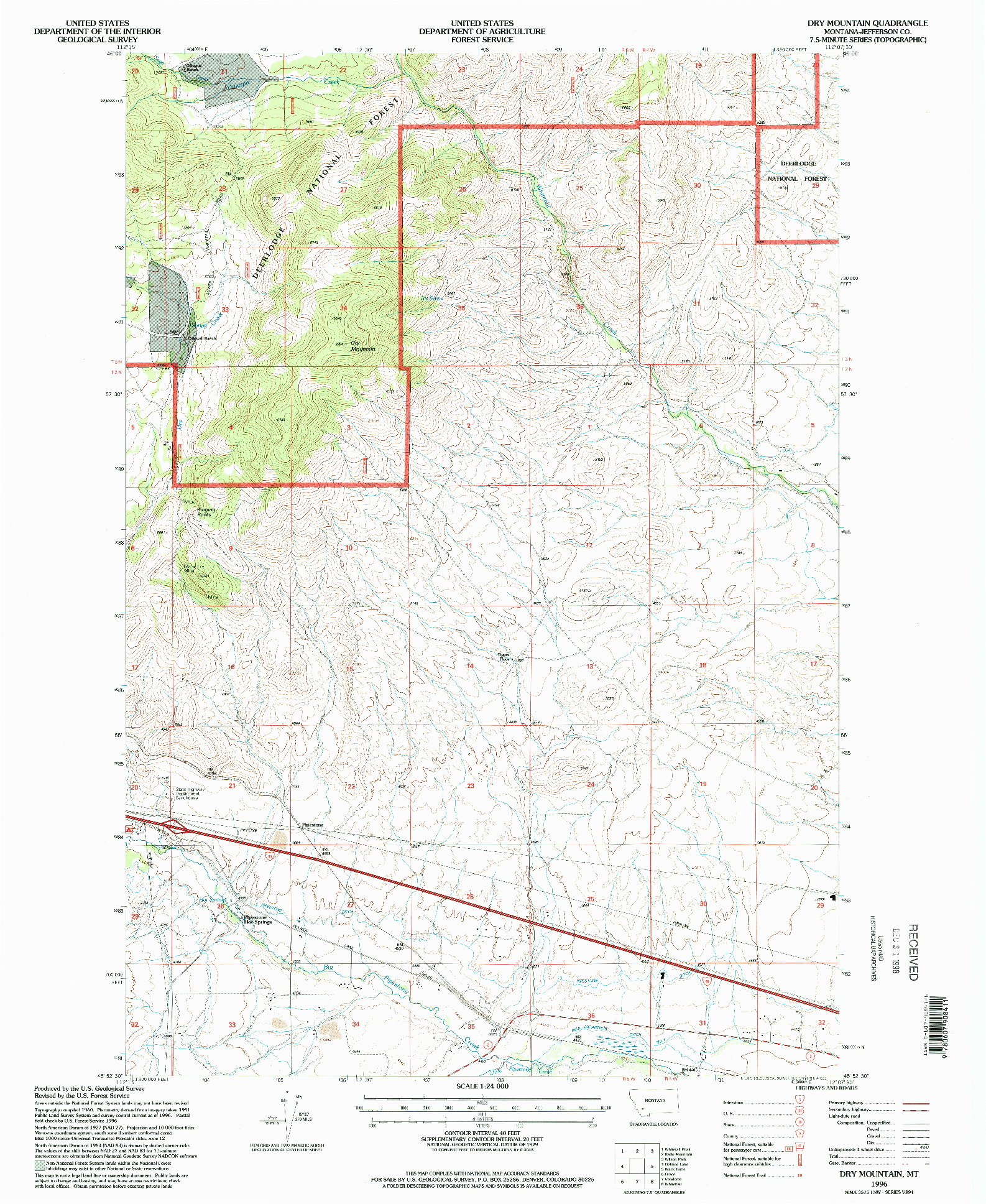 USGS 1:24000-SCALE QUADRANGLE FOR DRY MOUNTAIN, MT 1996