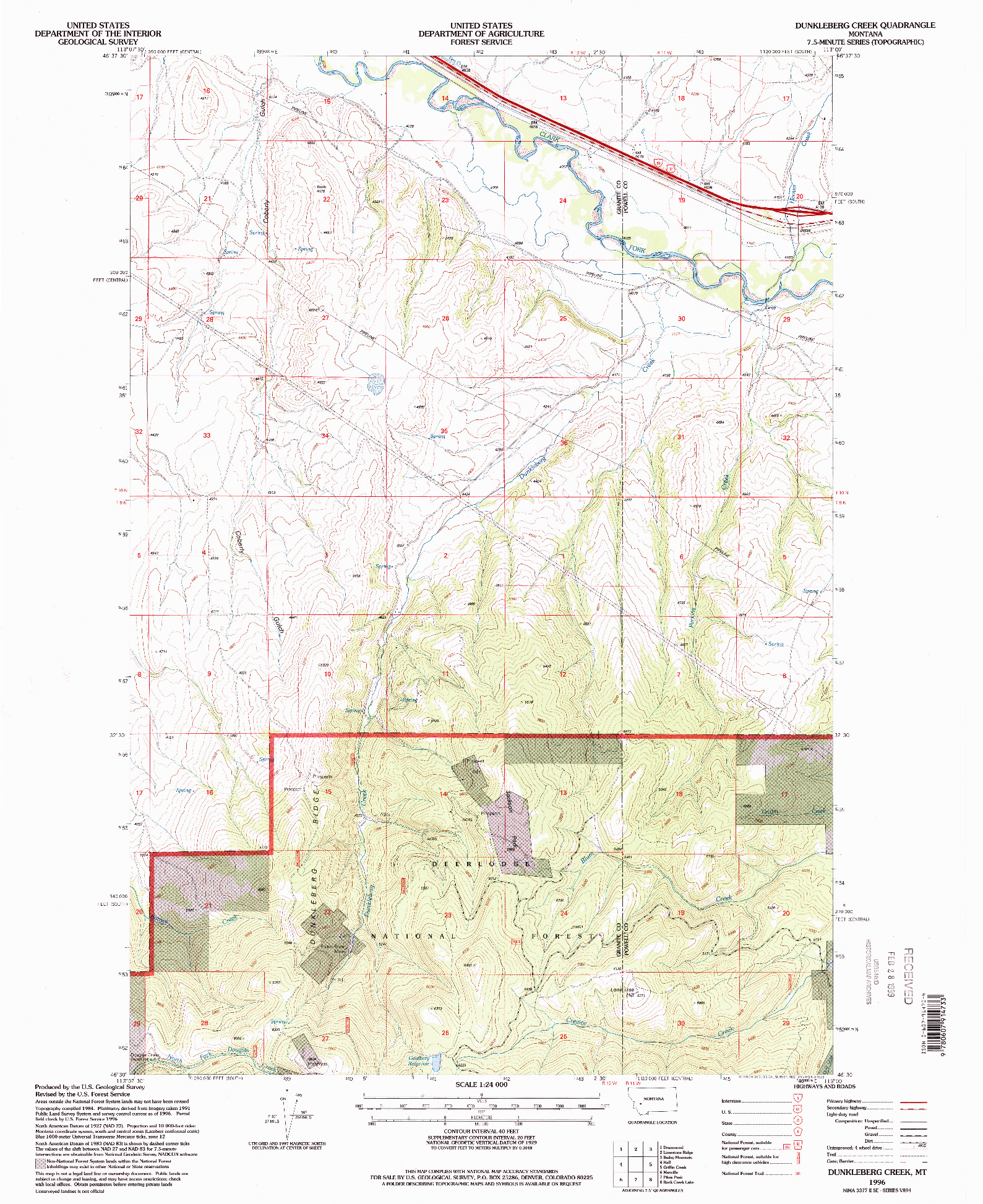 USGS 1:24000-SCALE QUADRANGLE FOR DUNKLEBERG CREEK, MT 1996