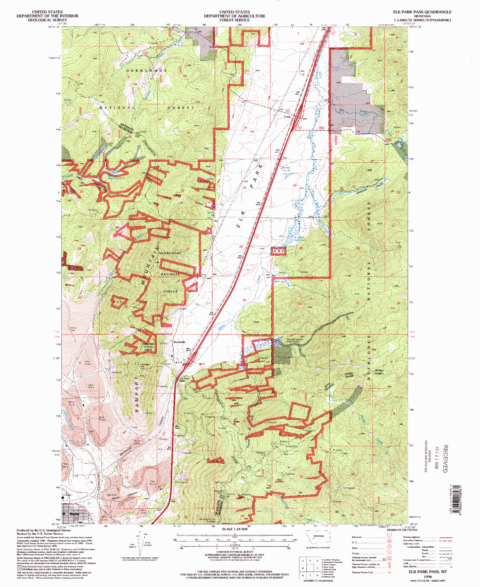 USGS 1:24000-SCALE QUADRANGLE FOR ELK PARK PASS, MT 1996