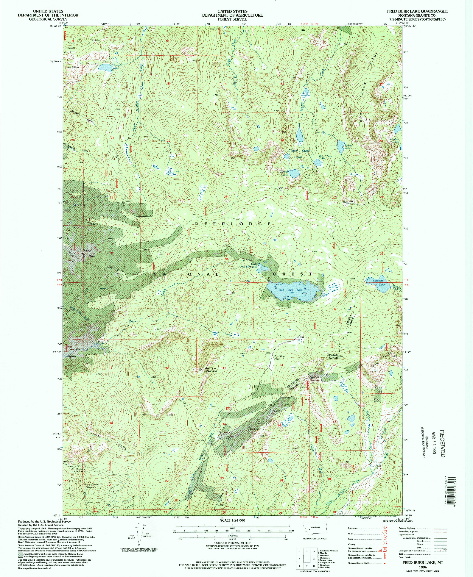 USGS 1:24000-SCALE QUADRANGLE FOR FRED BURR LAKE, MT 1996