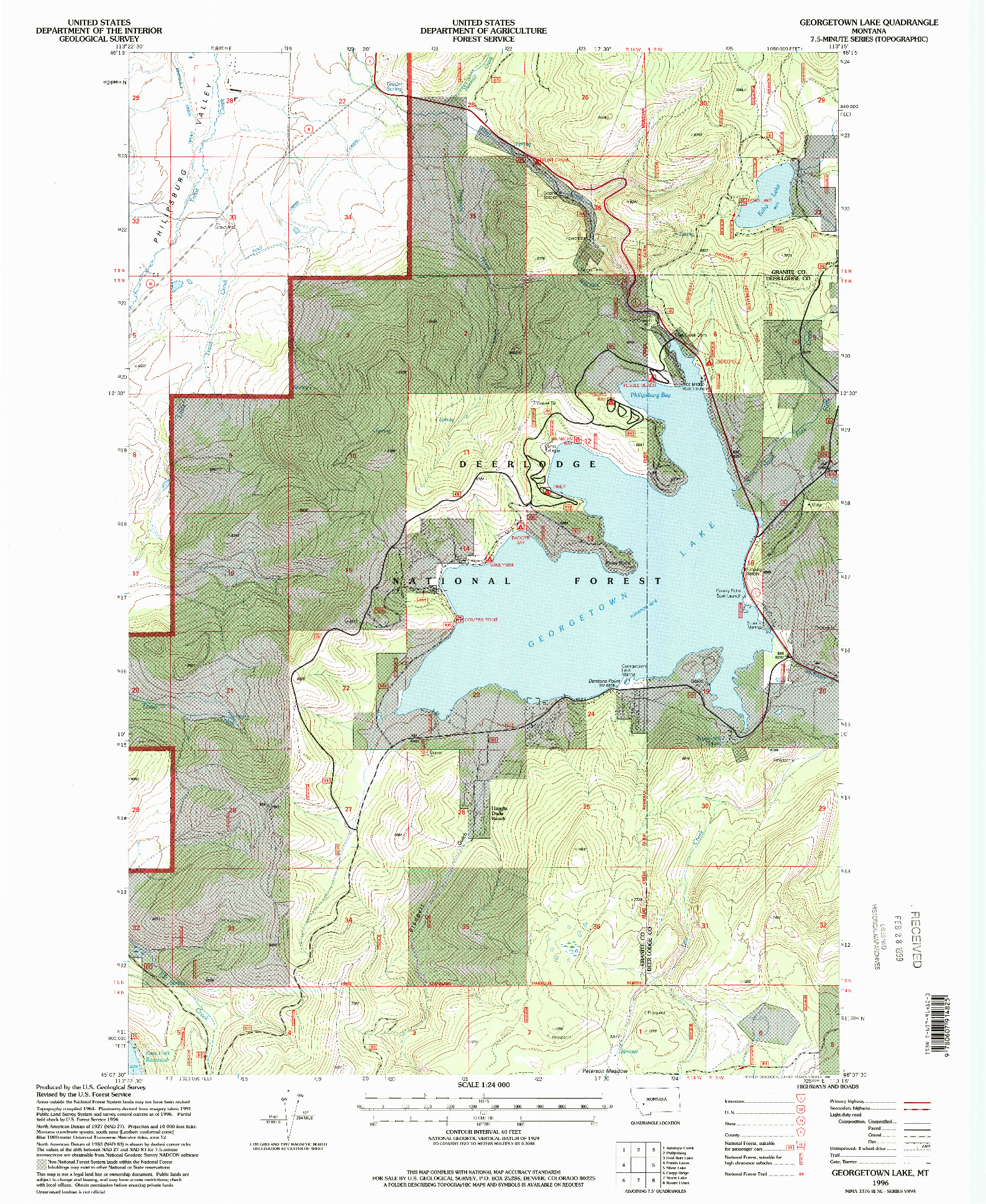 USGS 1:24000-SCALE QUADRANGLE FOR GEORGETOWN LAKE, MT 1996