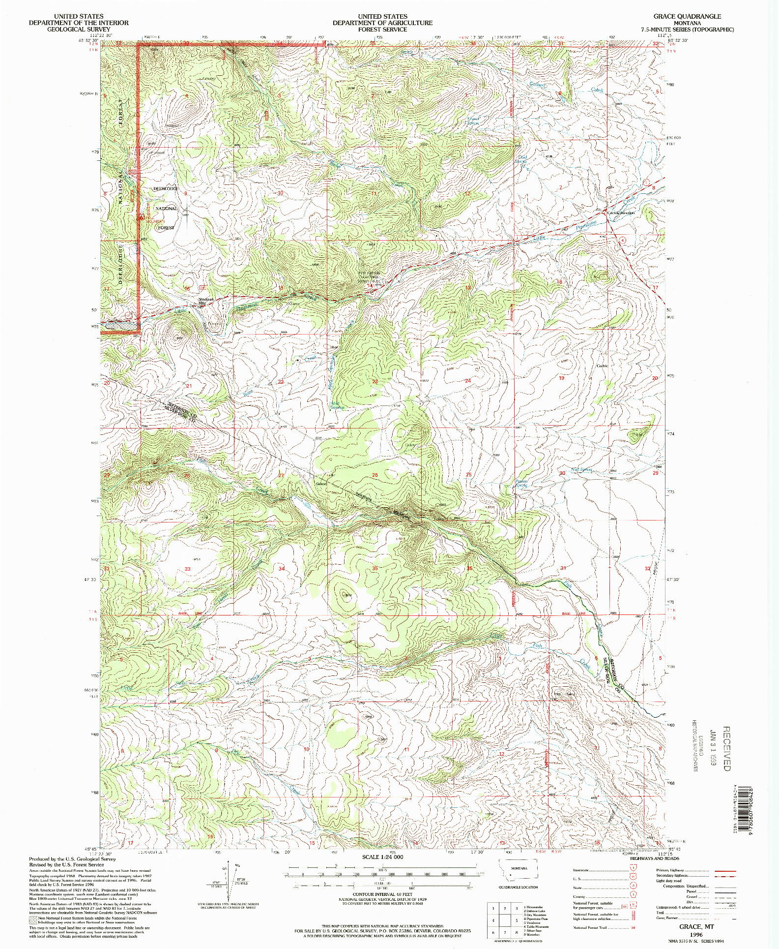 USGS 1:24000-SCALE QUADRANGLE FOR GRACE, MT 1996