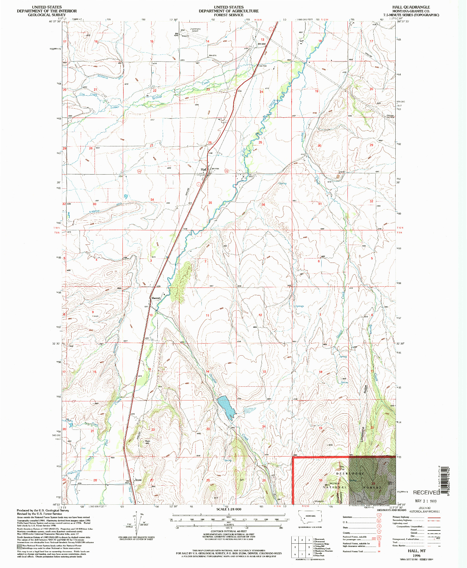 USGS 1:24000-SCALE QUADRANGLE FOR HALL, MT 1996