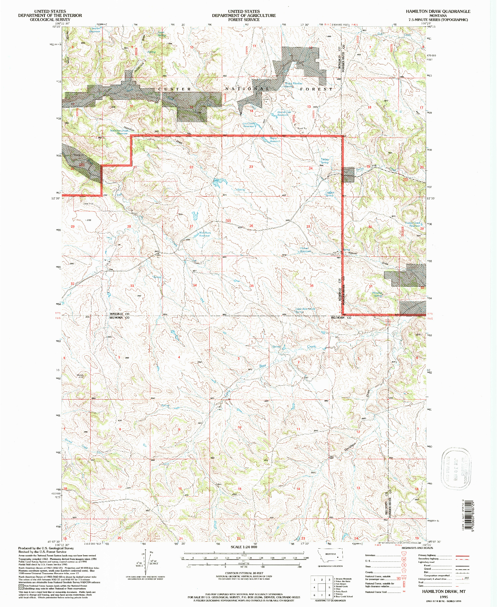 USGS 1:24000-SCALE QUADRANGLE FOR HAMILTON DRAW, MT 1995