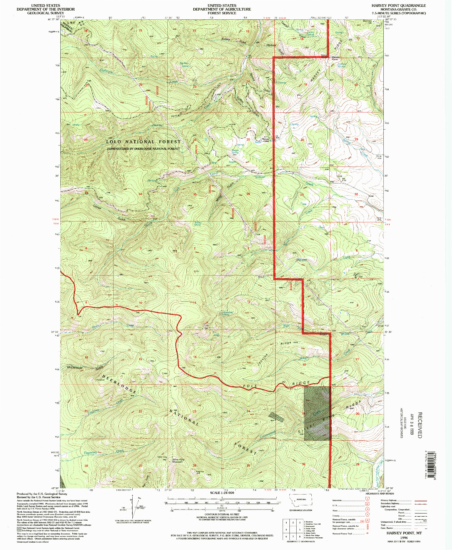 USGS 1:24000-SCALE QUADRANGLE FOR HARVEY POINT, MT 1996