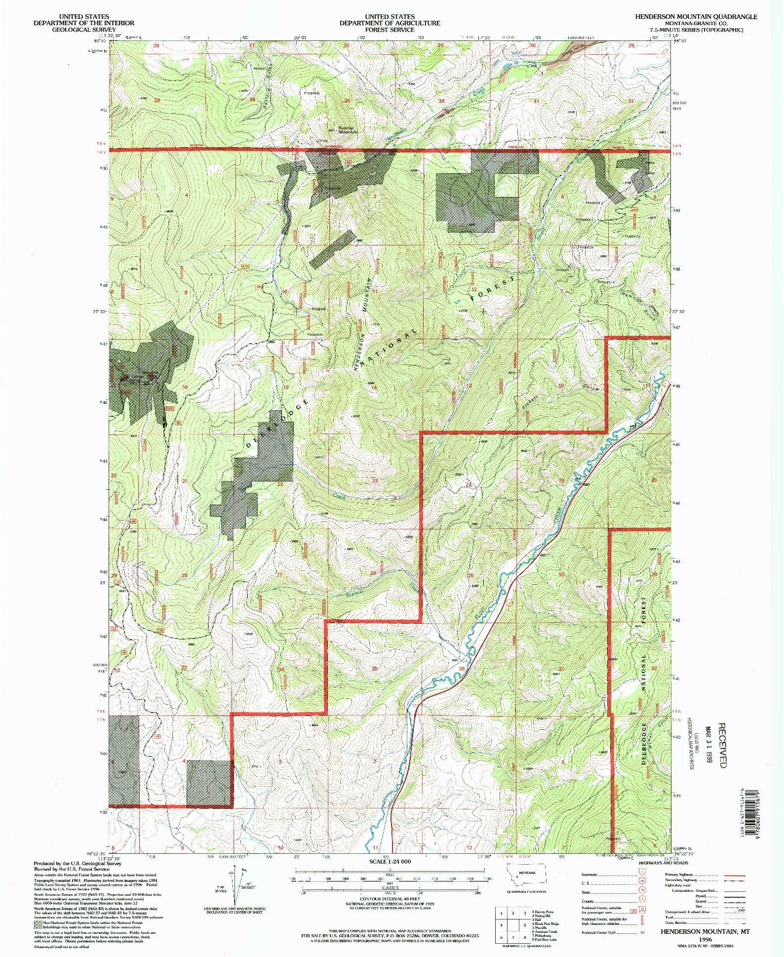 USGS 1:24000-SCALE QUADRANGLE FOR HENDERSON MOUNTAIN, MT 1996