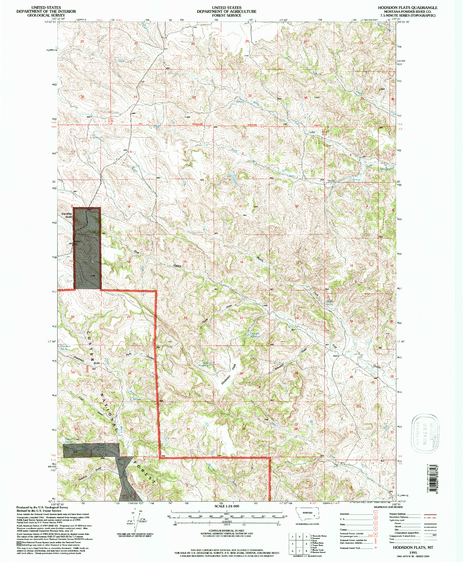 USGS 1:24000-SCALE QUADRANGLE FOR HODSDON FLATS, MT 1995