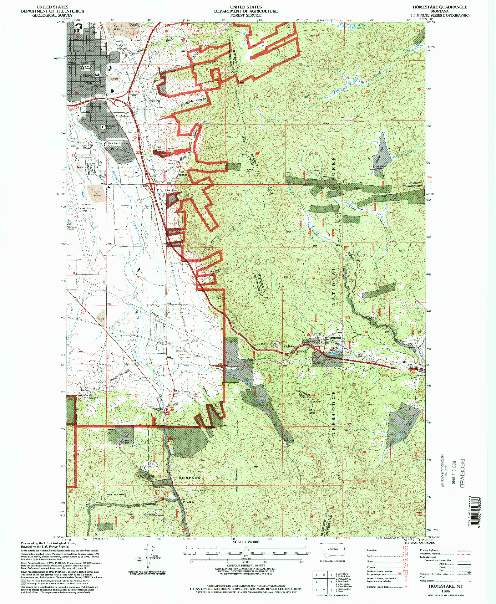 USGS 1:24000-SCALE QUADRANGLE FOR HOMESTAKE, MT 1996