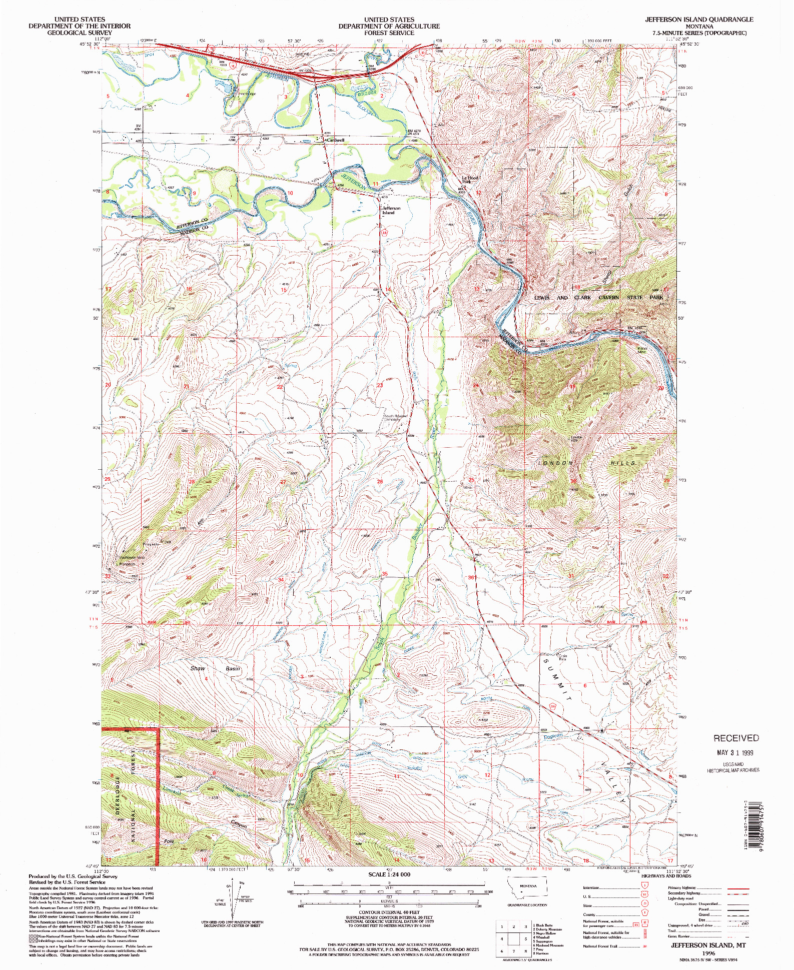 USGS 1:24000-SCALE QUADRANGLE FOR JEFFERSON ISLAND, MT 1996