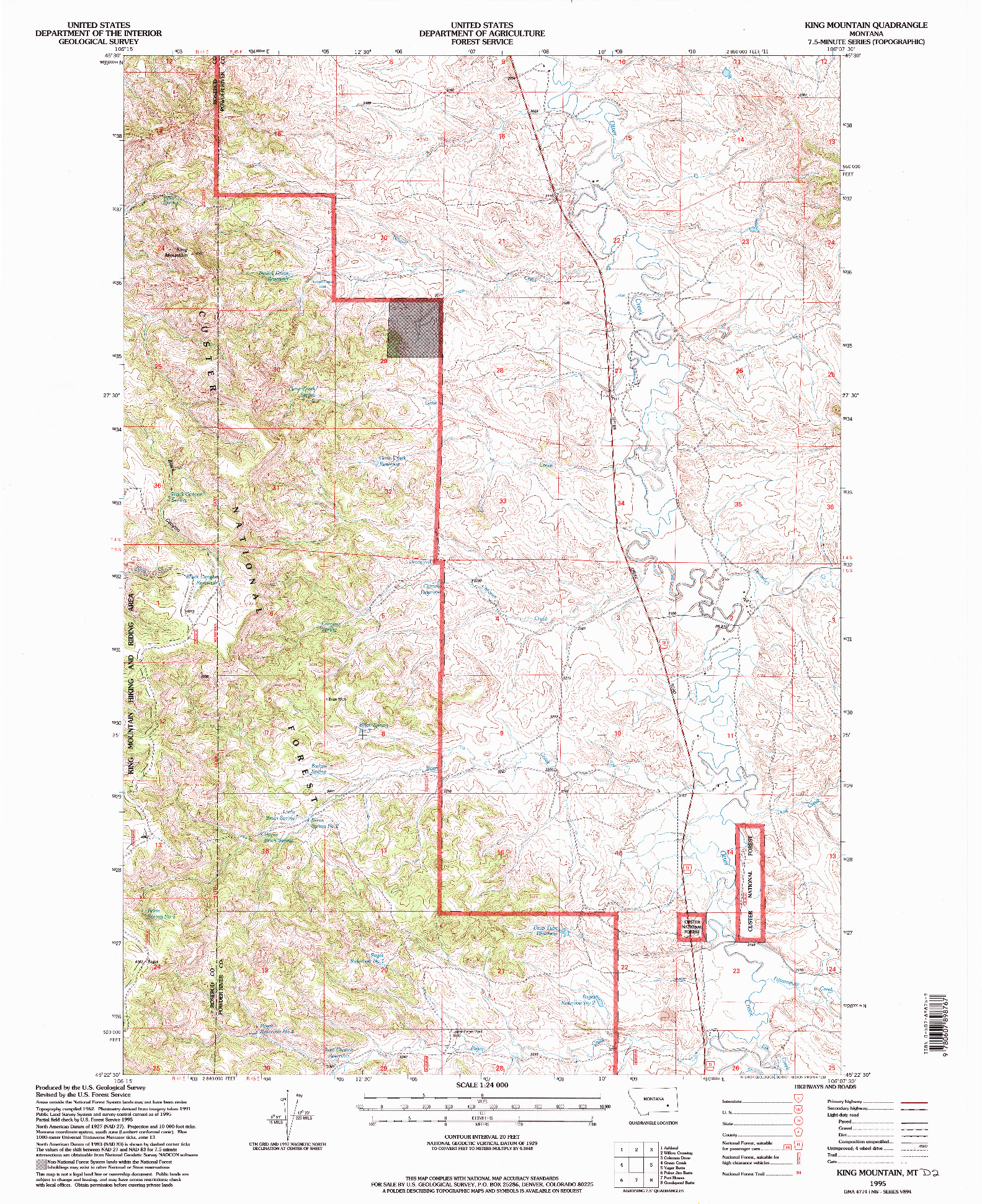 USGS 1:24000-SCALE QUADRANGLE FOR KING MOUNTAIN, MT 1995