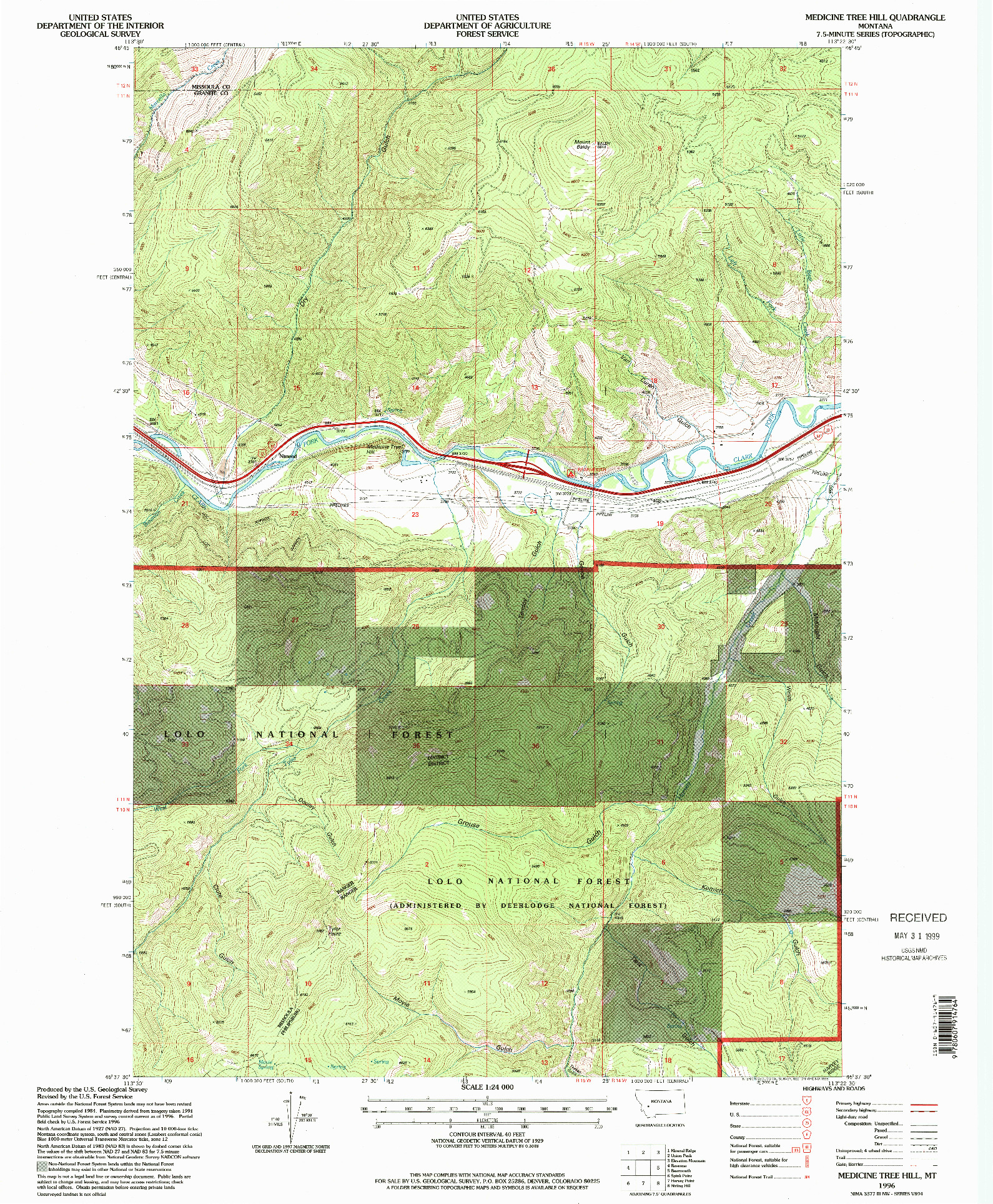 USGS 1:24000-SCALE QUADRANGLE FOR MEDICINE TREE HILL, MT 1996