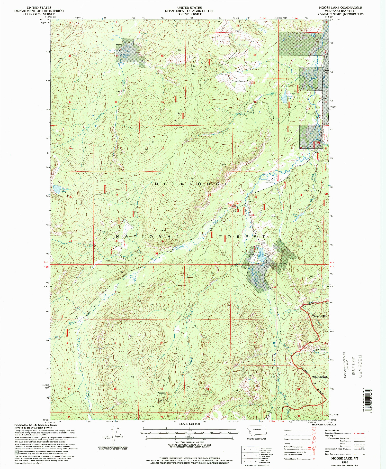 USGS 1:24000-SCALE QUADRANGLE FOR MOOSE LAKE, MT 1996