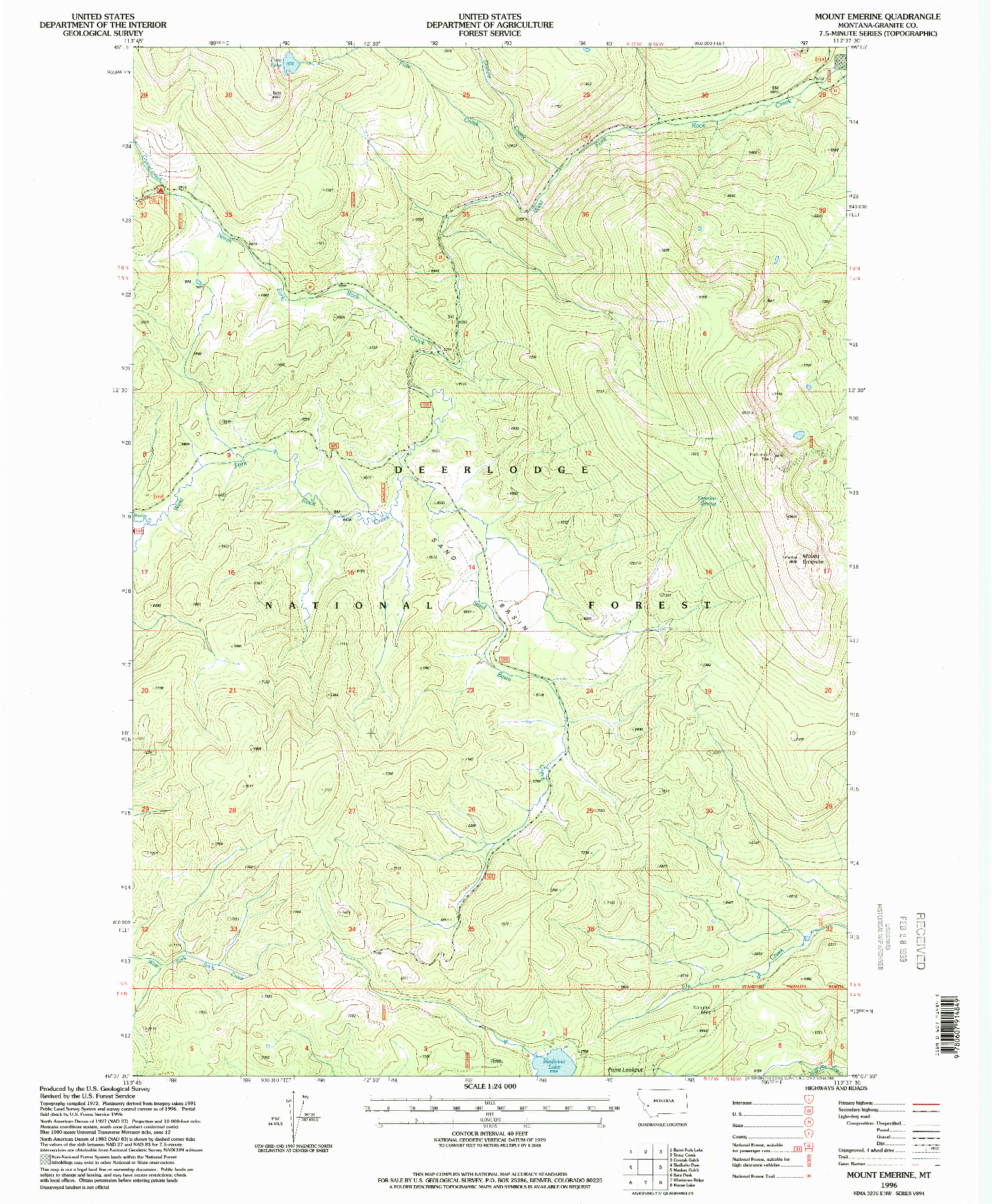 USGS 1:24000-SCALE QUADRANGLE FOR MOUNT EMERINE, MT 1996