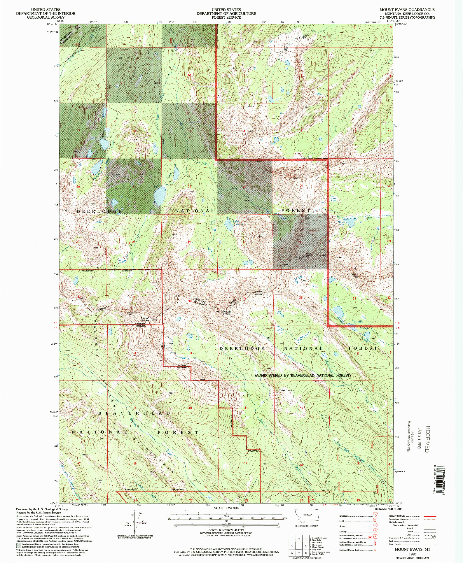 USGS 1:24000-SCALE QUADRANGLE FOR MOUNT EVANS, MT 1996