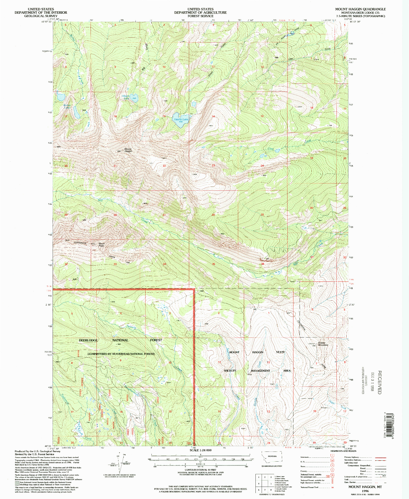 USGS 1:24000-SCALE QUADRANGLE FOR MOUNT HAGGIN, MT 1996