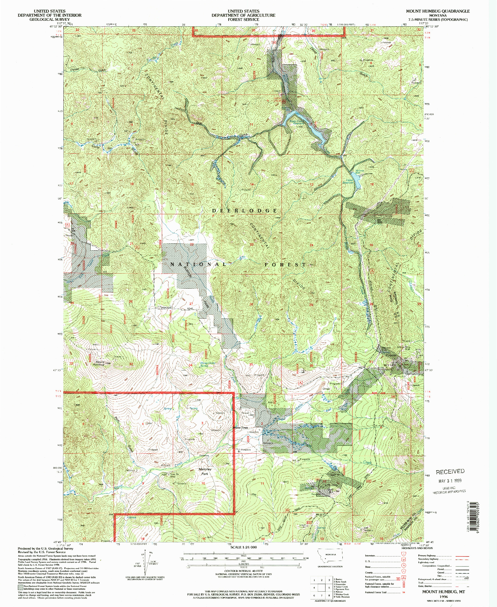 USGS 1:24000-SCALE QUADRANGLE FOR MOUNT HUMBUG, MT 1996