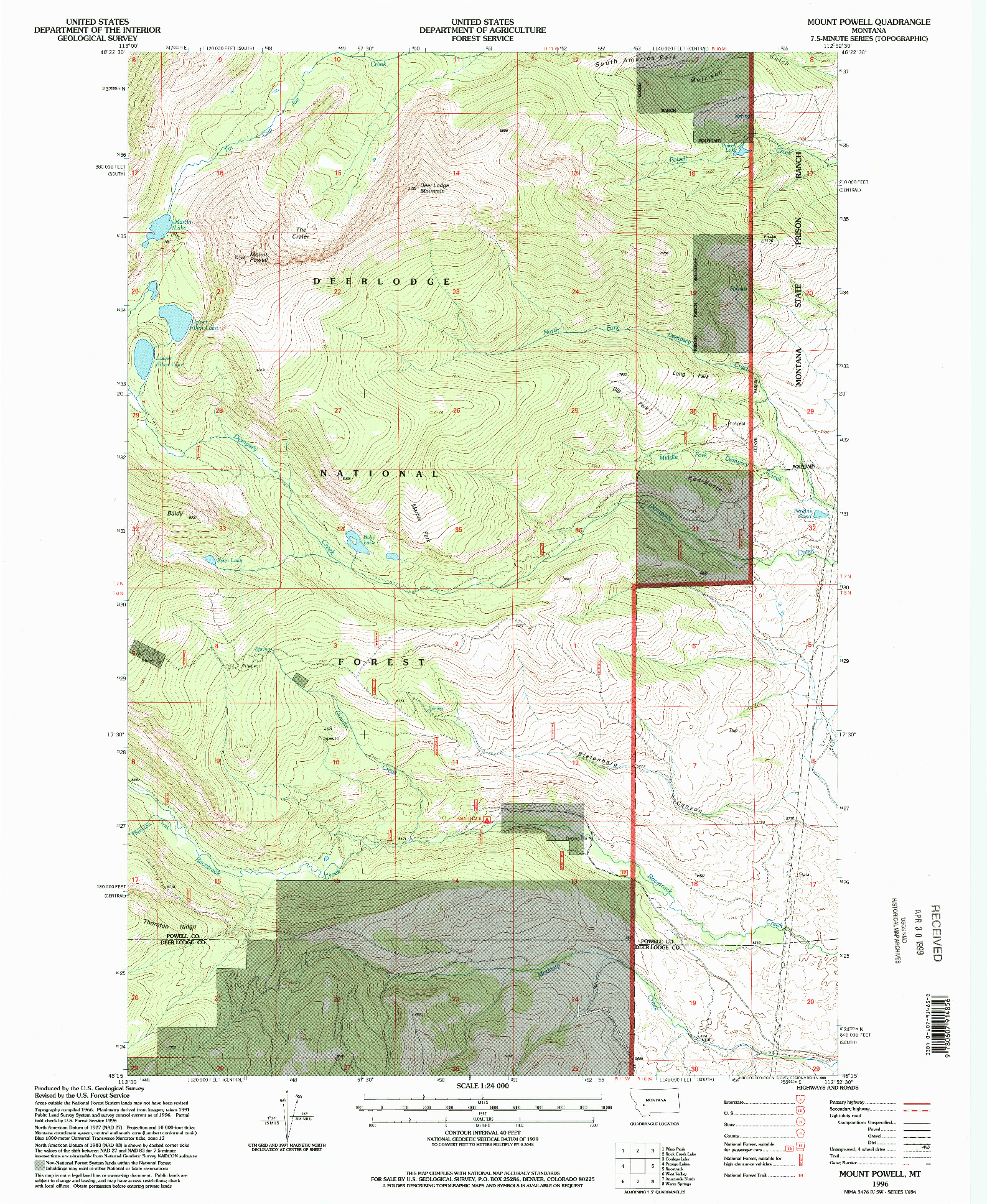 USGS 1:24000-SCALE QUADRANGLE FOR MOUNT POWELL, MT 1996