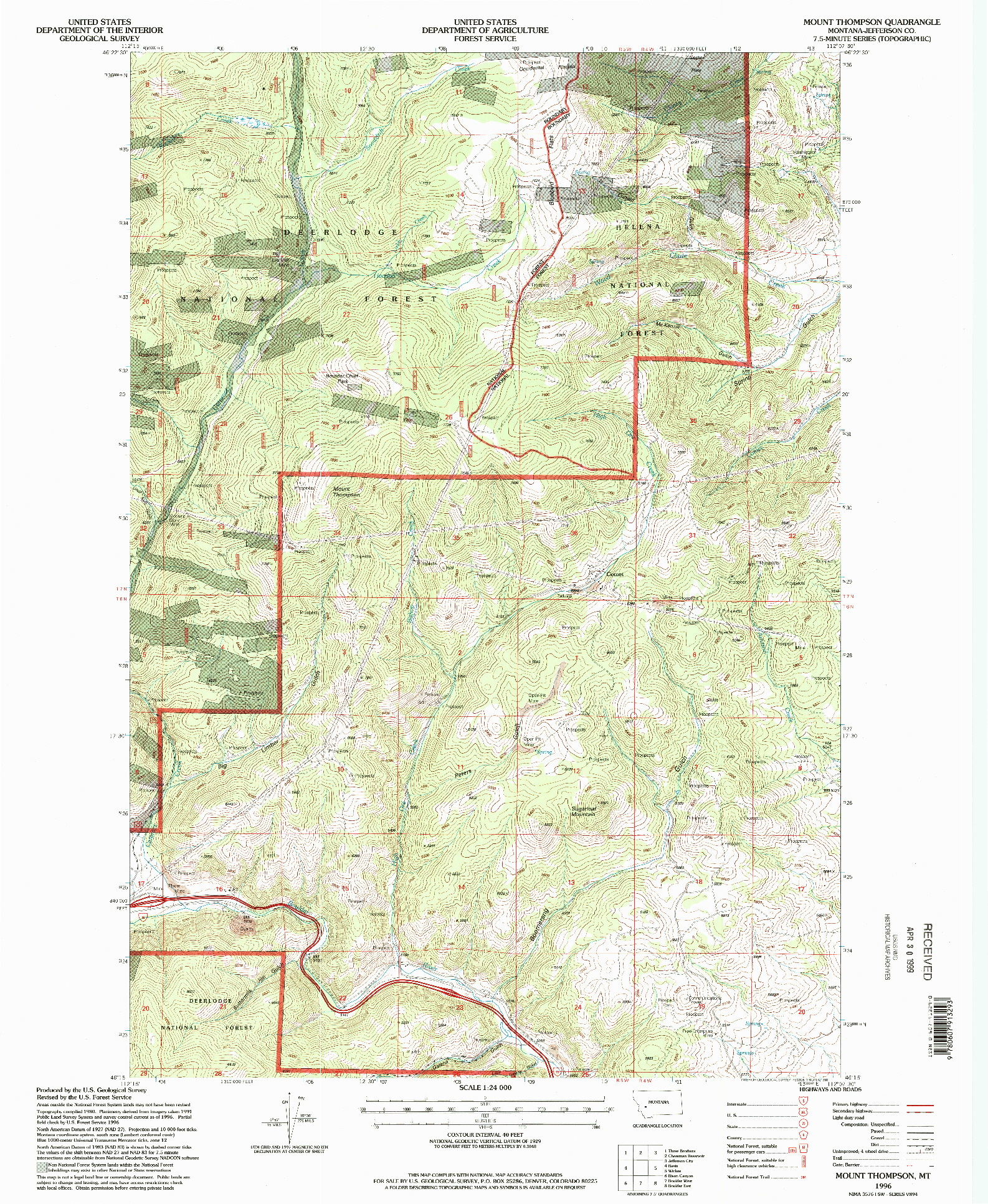 USGS 1:24000-SCALE QUADRANGLE FOR MOUNT THOMPSON, MT 1996