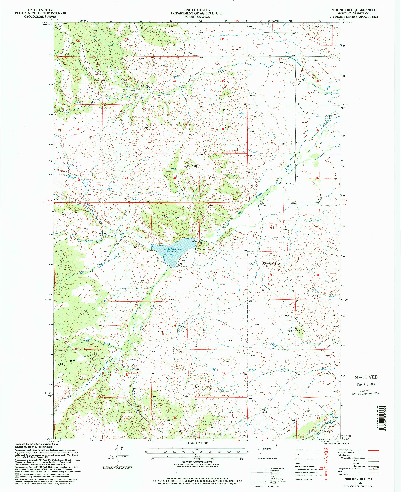 USGS 1:24000-SCALE QUADRANGLE FOR NIRLING HILL, MT 1996