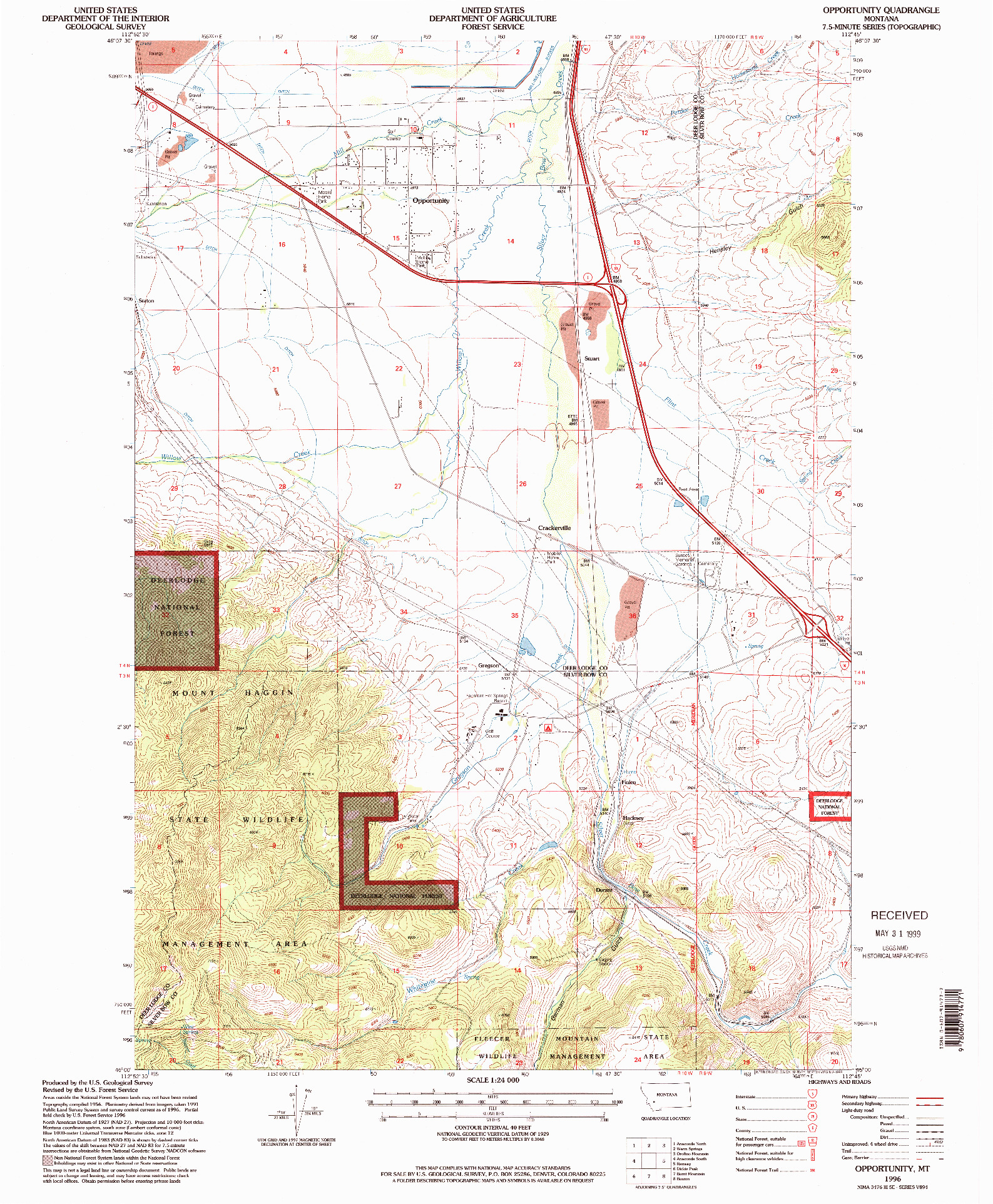 USGS 1:24000-SCALE QUADRANGLE FOR OPPORTUNITY, MT 1996