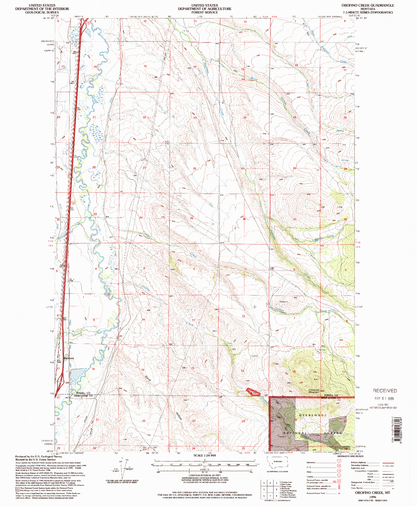 USGS 1:24000-SCALE QUADRANGLE FOR OROFINO CREEK, MT 1996