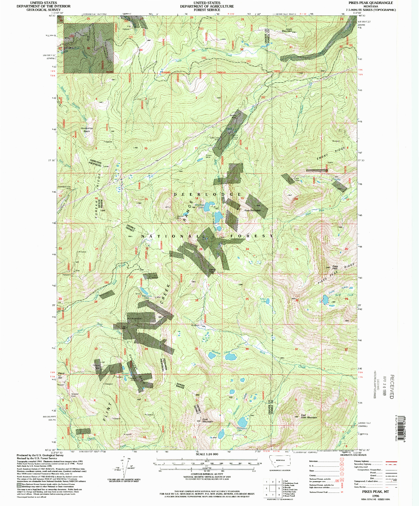 USGS 1:24000-SCALE QUADRANGLE FOR PIKES PEAK, MT 1996