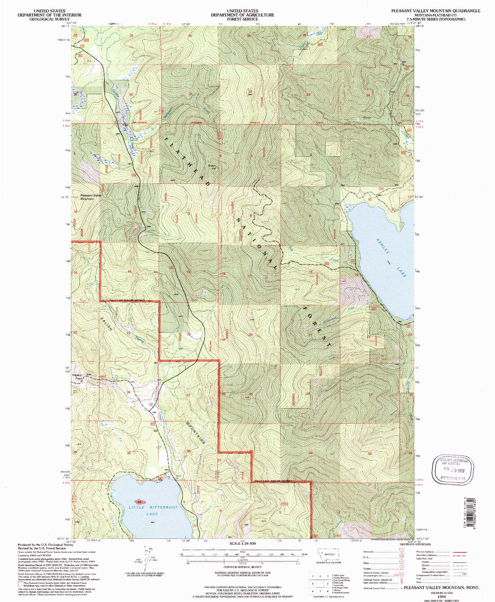 USGS 1:24000-SCALE QUADRANGLE FOR PLEASANT VALLEY MOUNTAIN, MT 1994