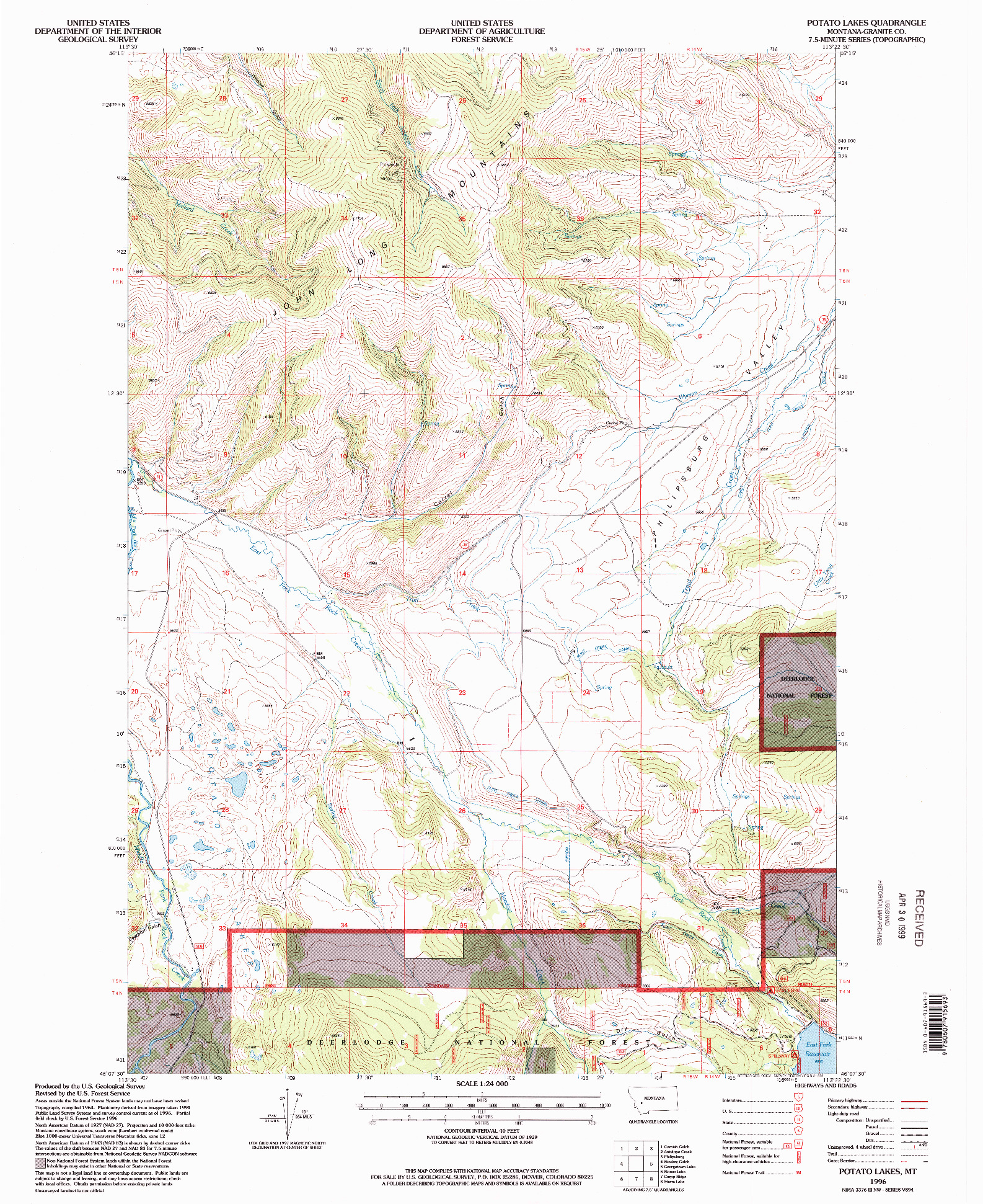USGS 1:24000-SCALE QUADRANGLE FOR POTATO LAKES, MT 1996