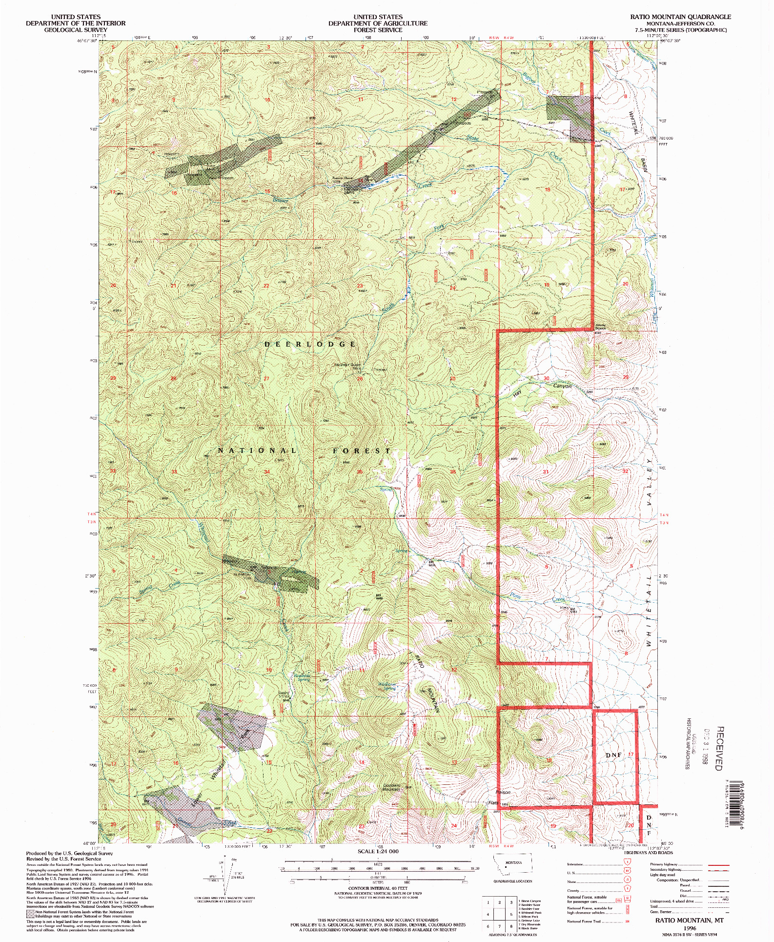 USGS 1:24000-SCALE QUADRANGLE FOR RATIO MOUNTAIN, MT 1996