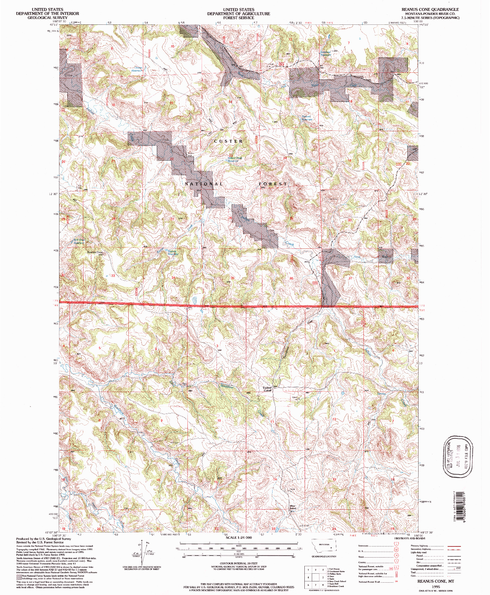 USGS 1:24000-SCALE QUADRANGLE FOR REANUS CONE, MT 1995