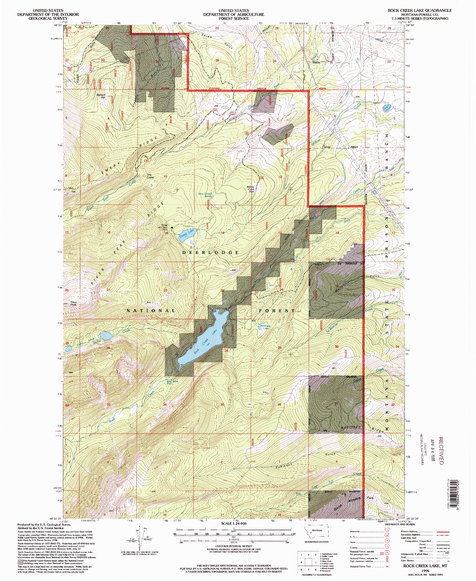 USGS 1:24000-SCALE QUADRANGLE FOR ROCK CREEK LAKE, MT 1996