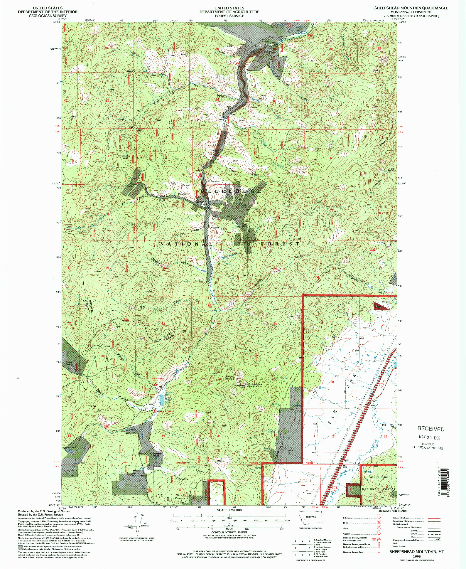 USGS 1:24000-SCALE QUADRANGLE FOR SHEEPSHEAD MOUNTAIN, MT 1996