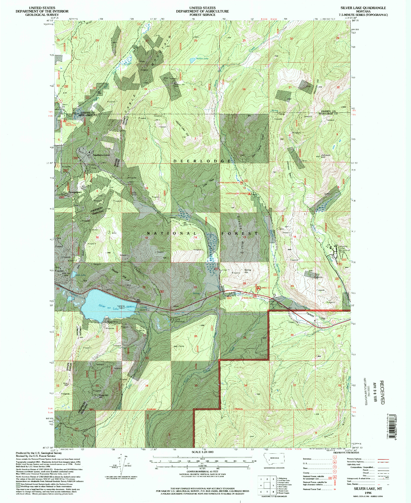 USGS 1:24000-SCALE QUADRANGLE FOR SILVER LAKE, MT 1996