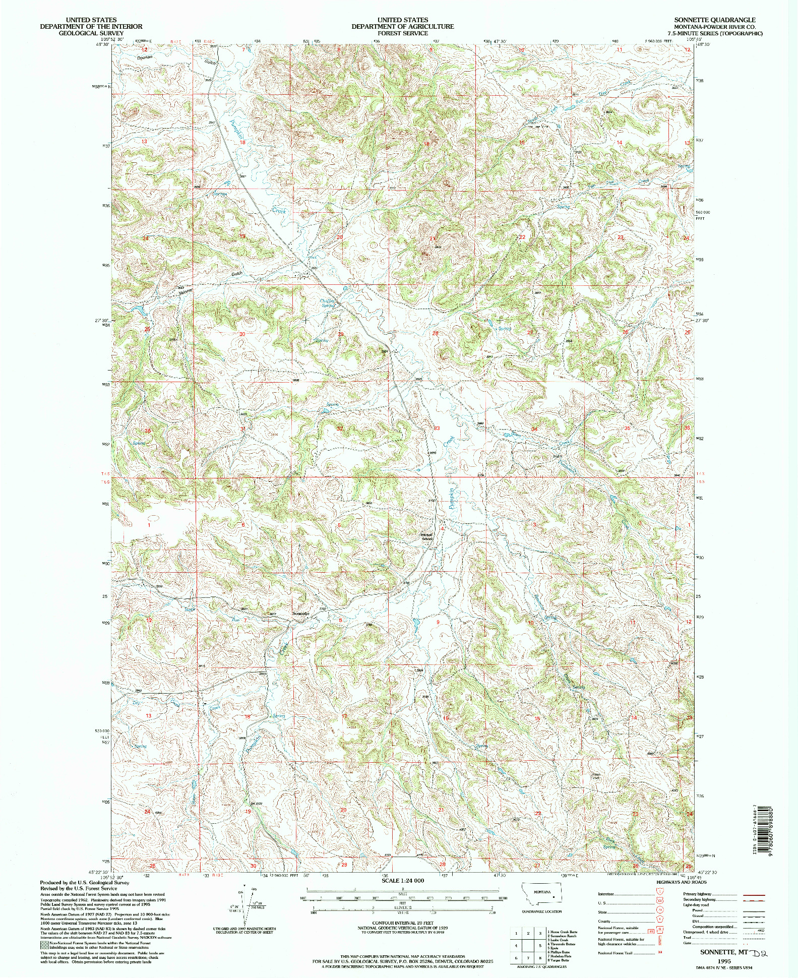 USGS 1:24000-SCALE QUADRANGLE FOR SONNETTE, MT 1995