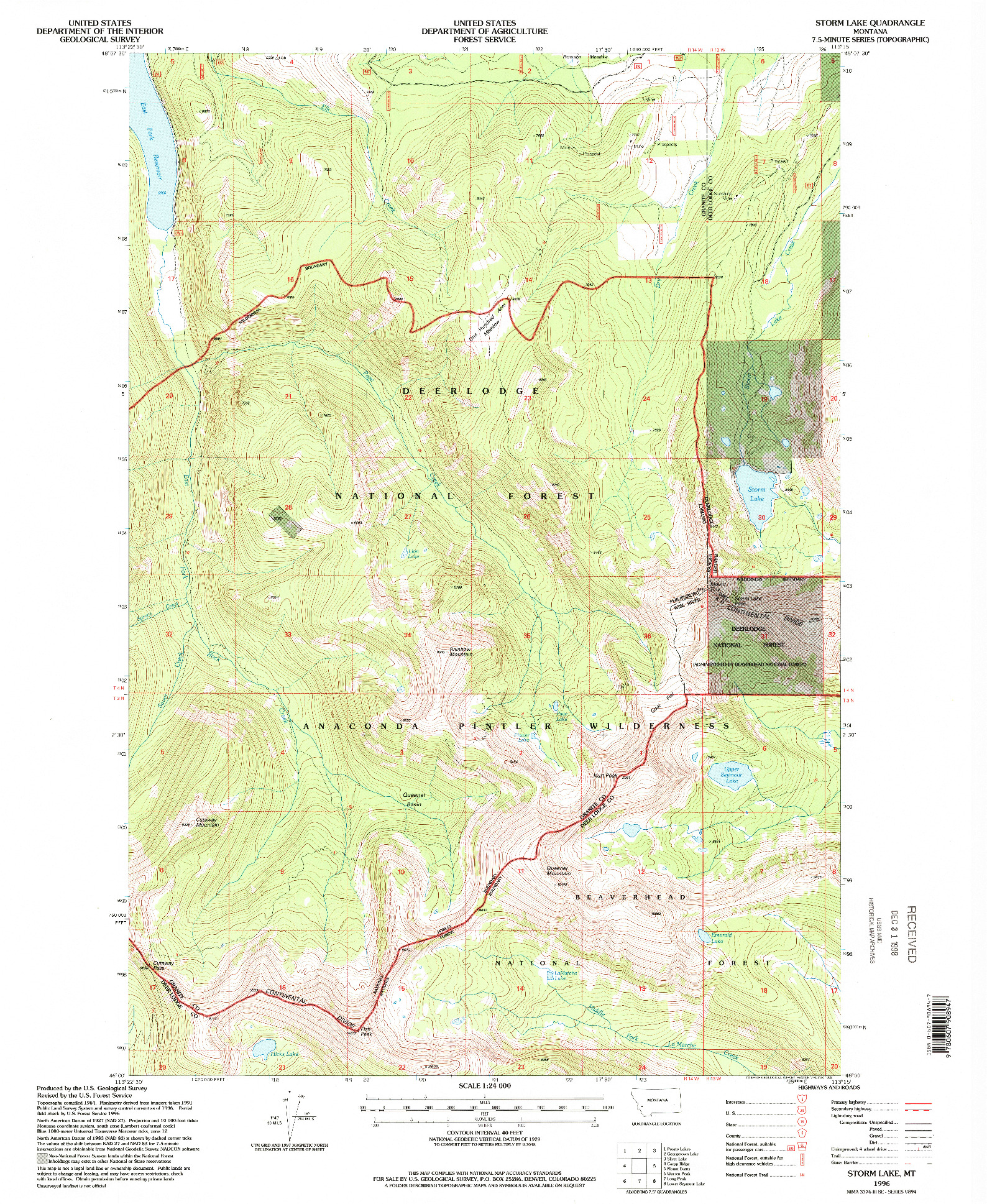USGS 1:24000-SCALE QUADRANGLE FOR STORM LAKE, MT 1996