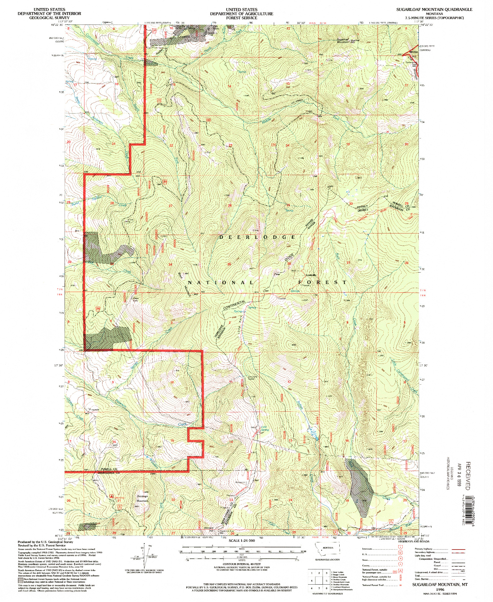 USGS 1:24000-SCALE QUADRANGLE FOR SUGARLOAF MOUNTAIN, MT 1996