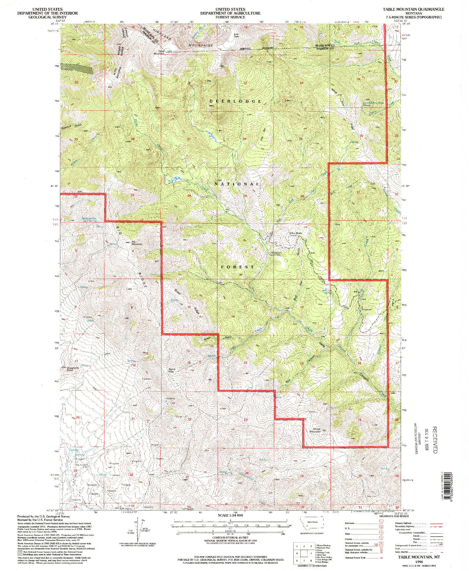 USGS 1:24000-SCALE QUADRANGLE FOR TABLE MOUNTAIN, MT 1996