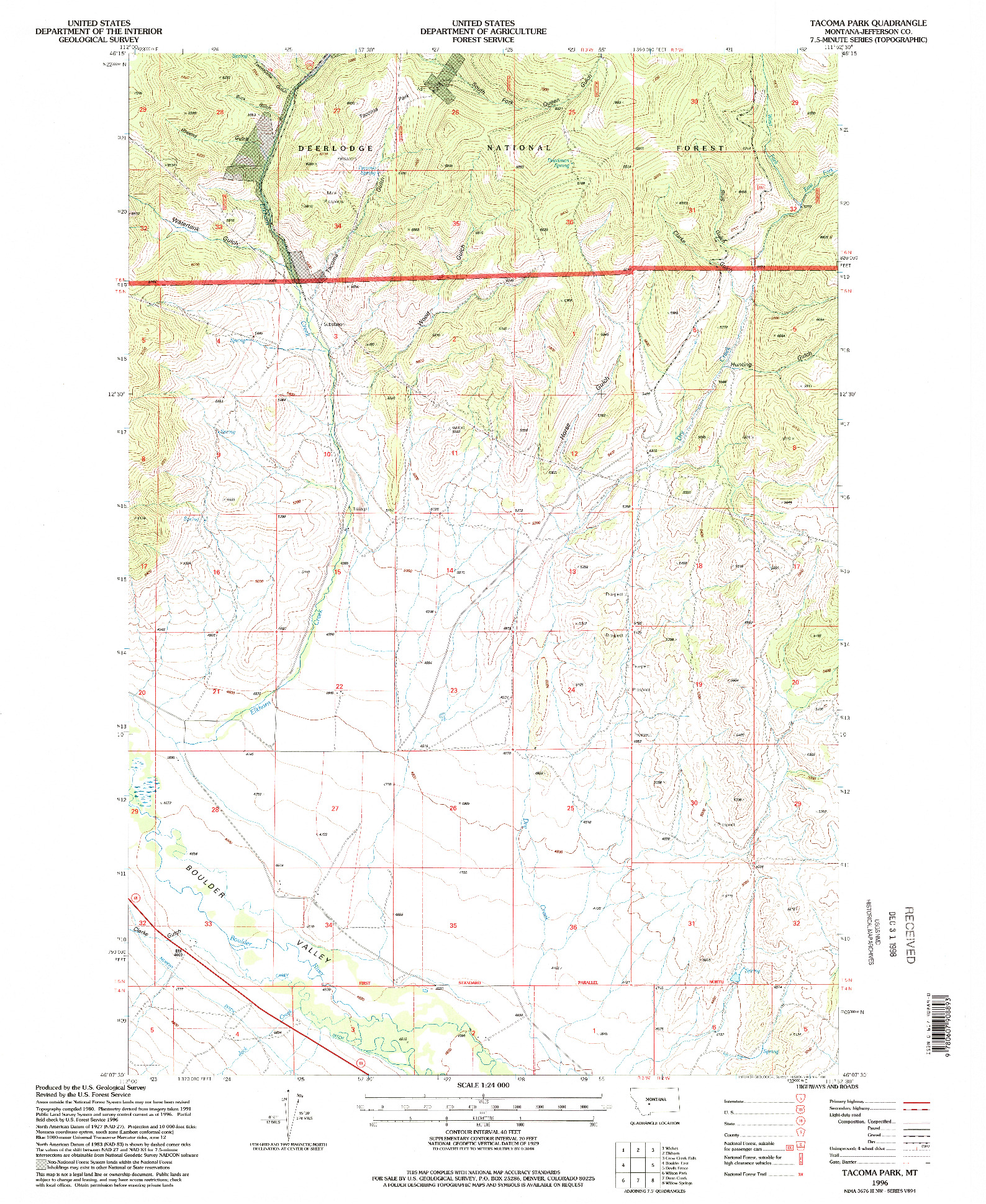USGS 1:24000-SCALE QUADRANGLE FOR TACOMA PARK, MT 1996