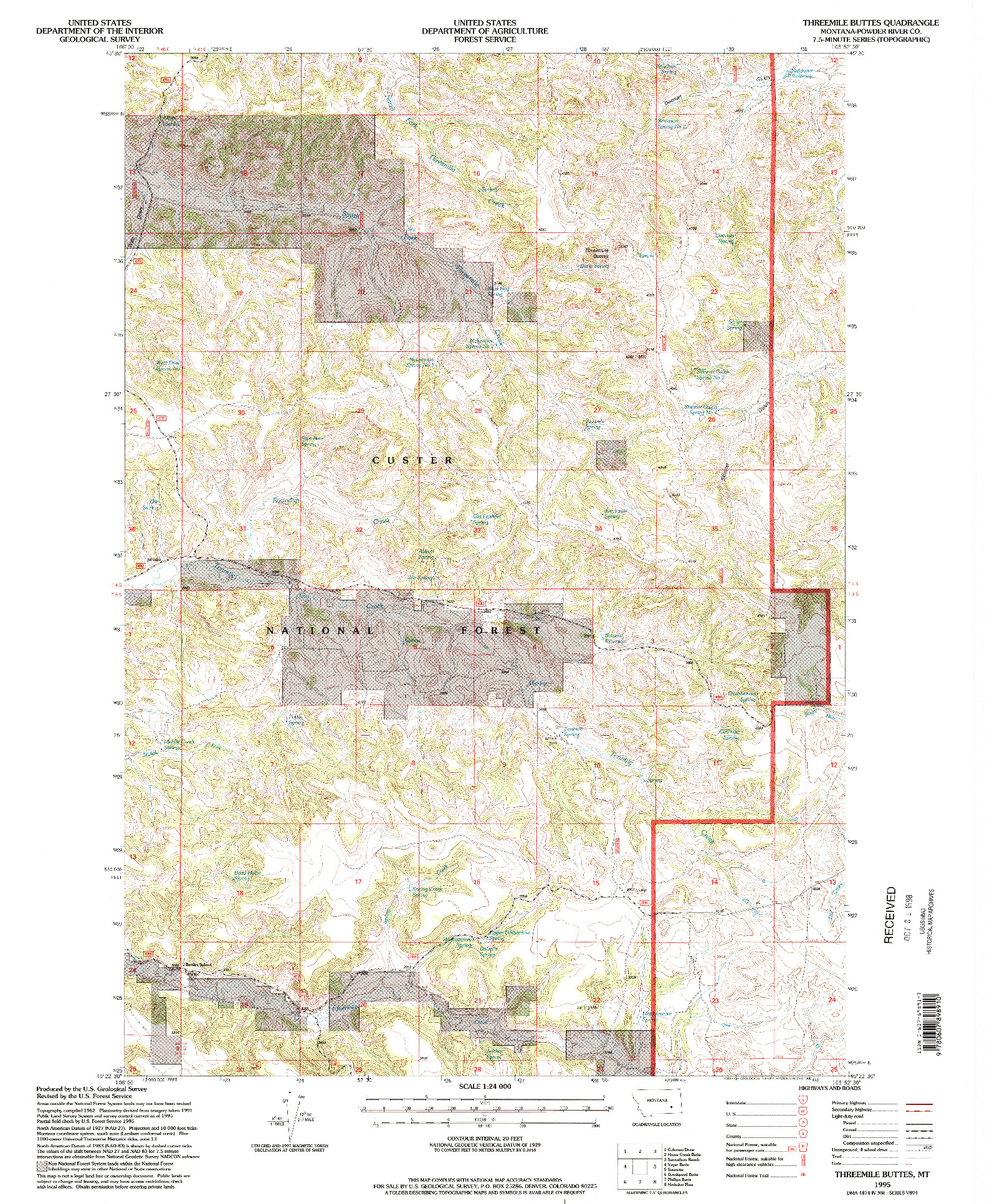 USGS 1:24000-SCALE QUADRANGLE FOR THREEMILE BUTTES, MT 1995