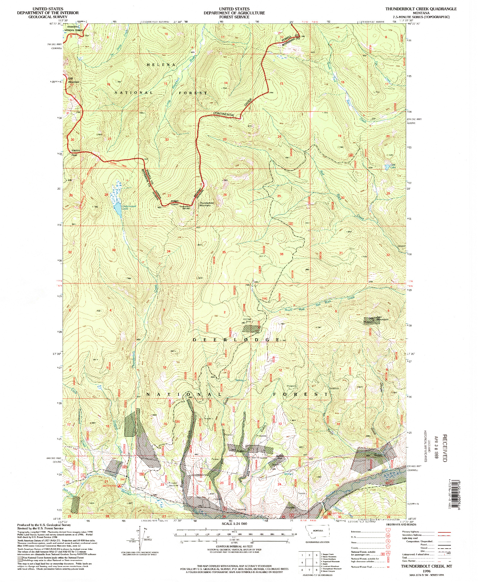 USGS 1:24000-SCALE QUADRANGLE FOR THUNDERBOLT CREEK, MT 1996