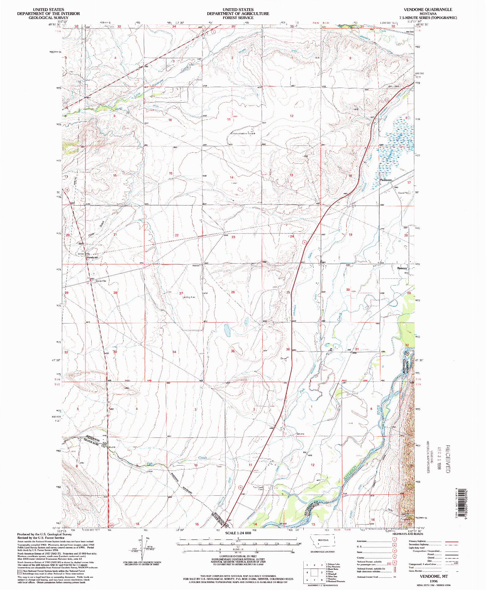 USGS 1:24000-SCALE QUADRANGLE FOR VENDOME, MT 1996