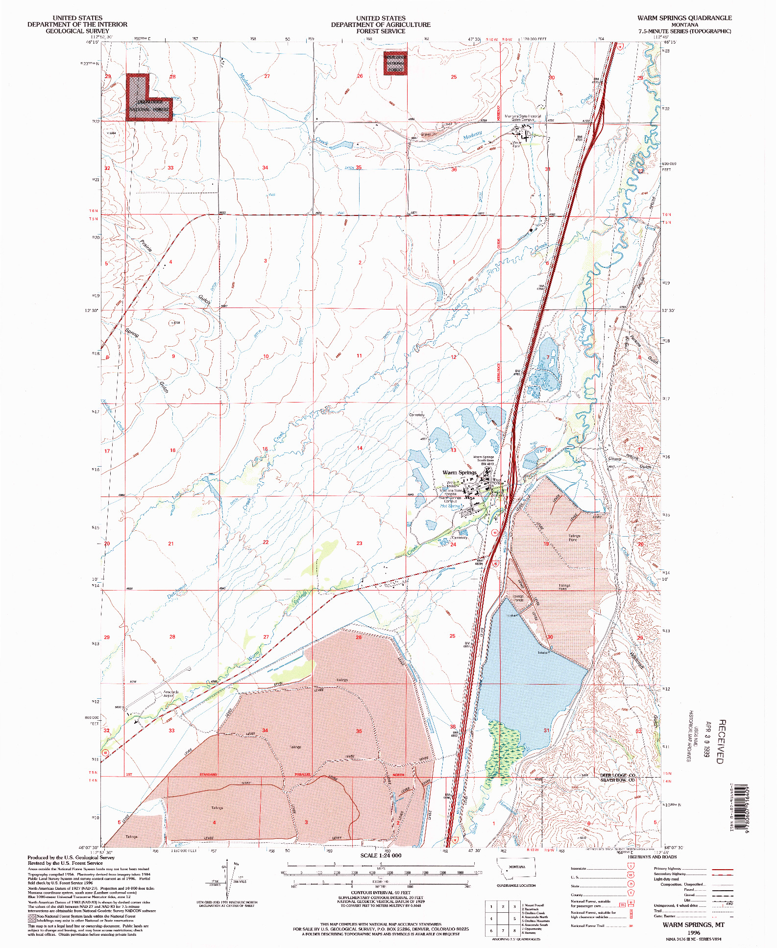USGS 1:24000-SCALE QUADRANGLE FOR WARM SPRINGS, MT 1996