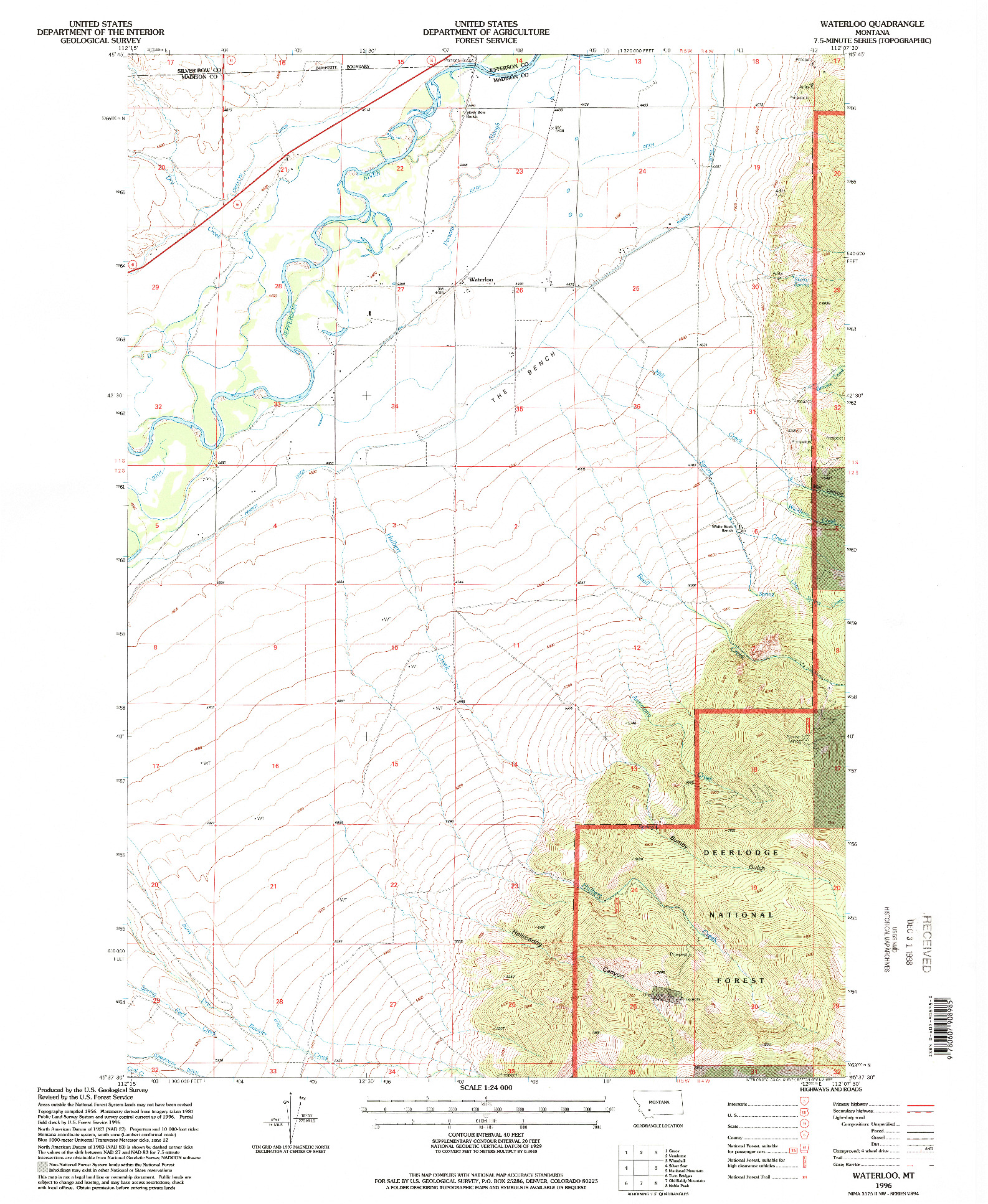USGS 1:24000-SCALE QUADRANGLE FOR WATERLOO, MT 1996