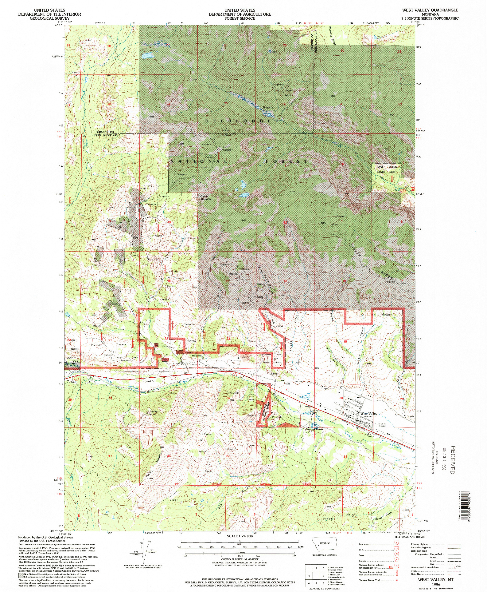 USGS 1:24000-SCALE QUADRANGLE FOR WEST VALLEY, MT 1996
