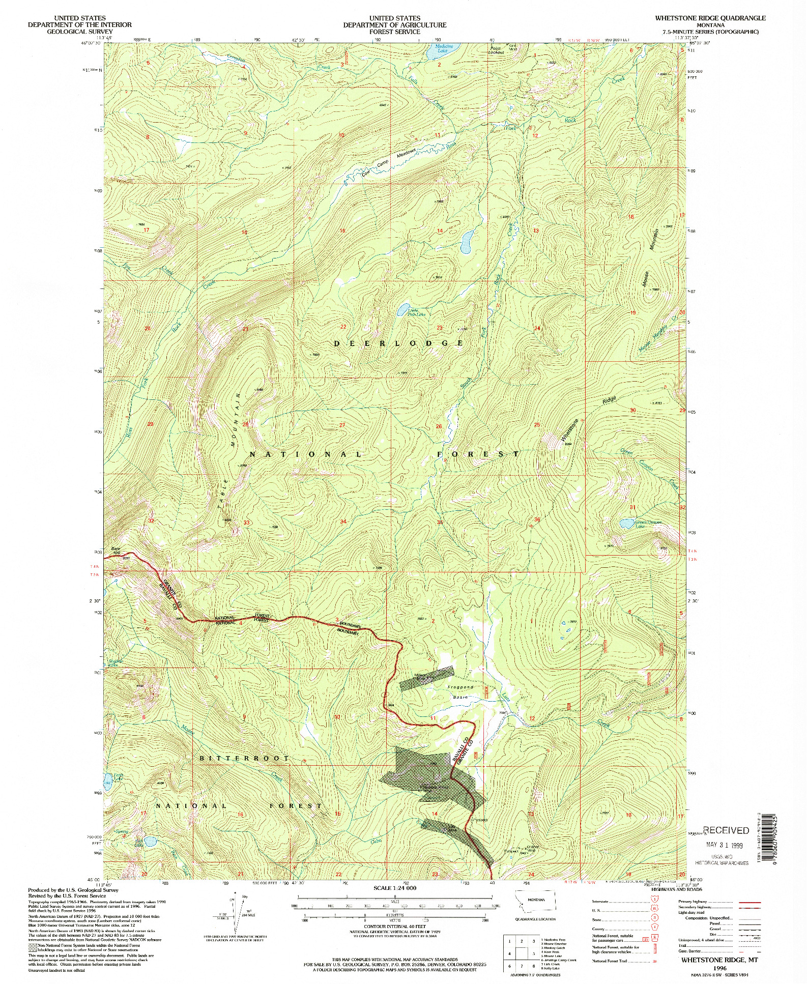 USGS 1:24000-SCALE QUADRANGLE FOR WHETSTONE RIDGE, MT 1996