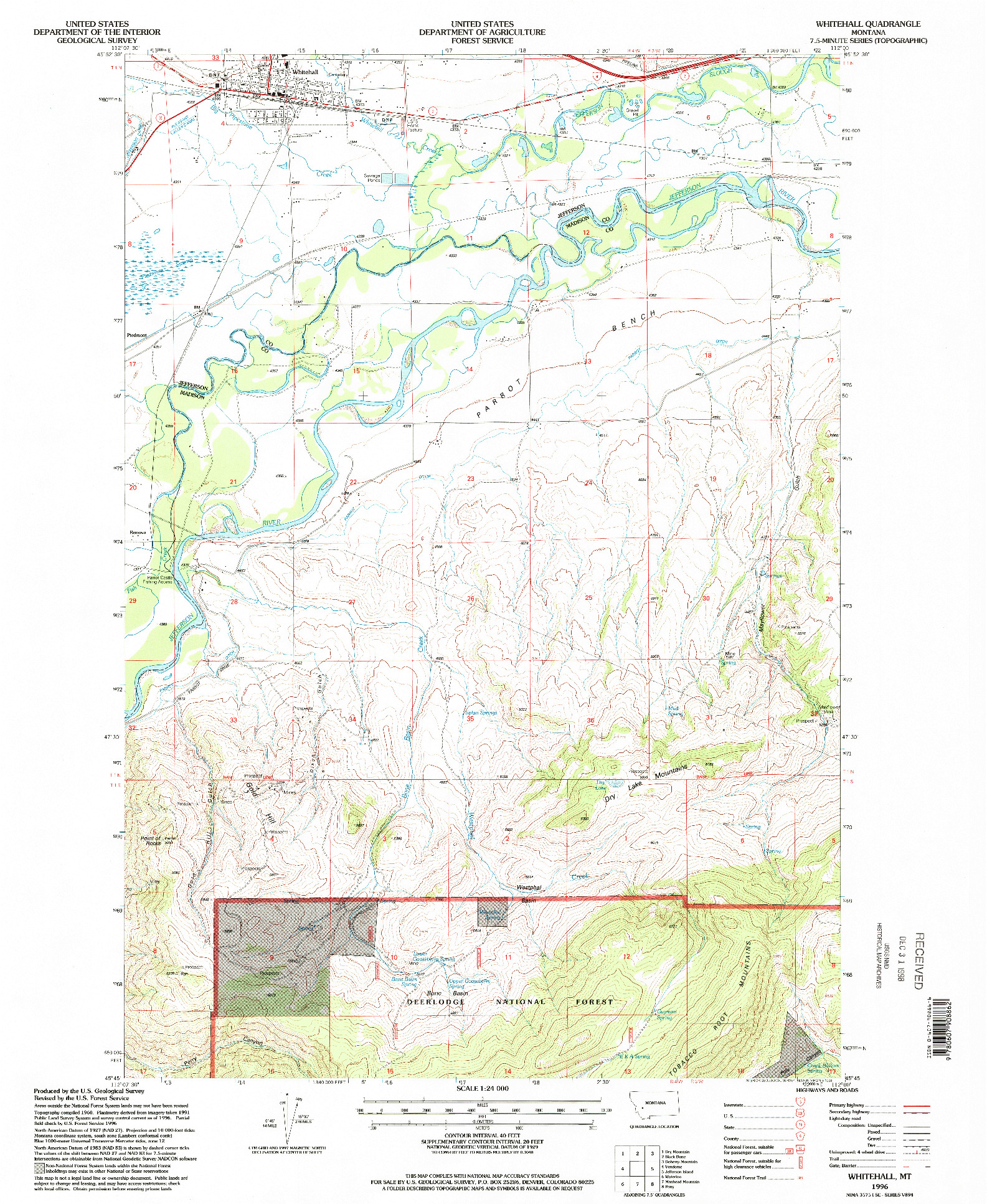USGS 1:24000-SCALE QUADRANGLE FOR WHITEHALL, MT 1996
