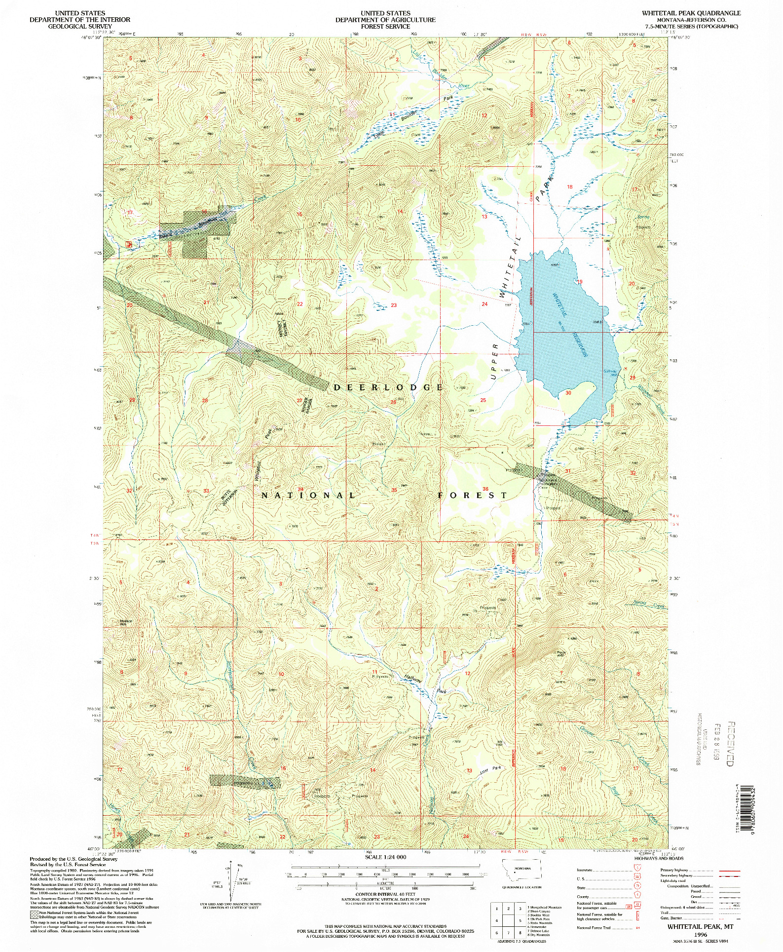 USGS 1:24000-SCALE QUADRANGLE FOR WHITETAIL PEAK, MT 1996