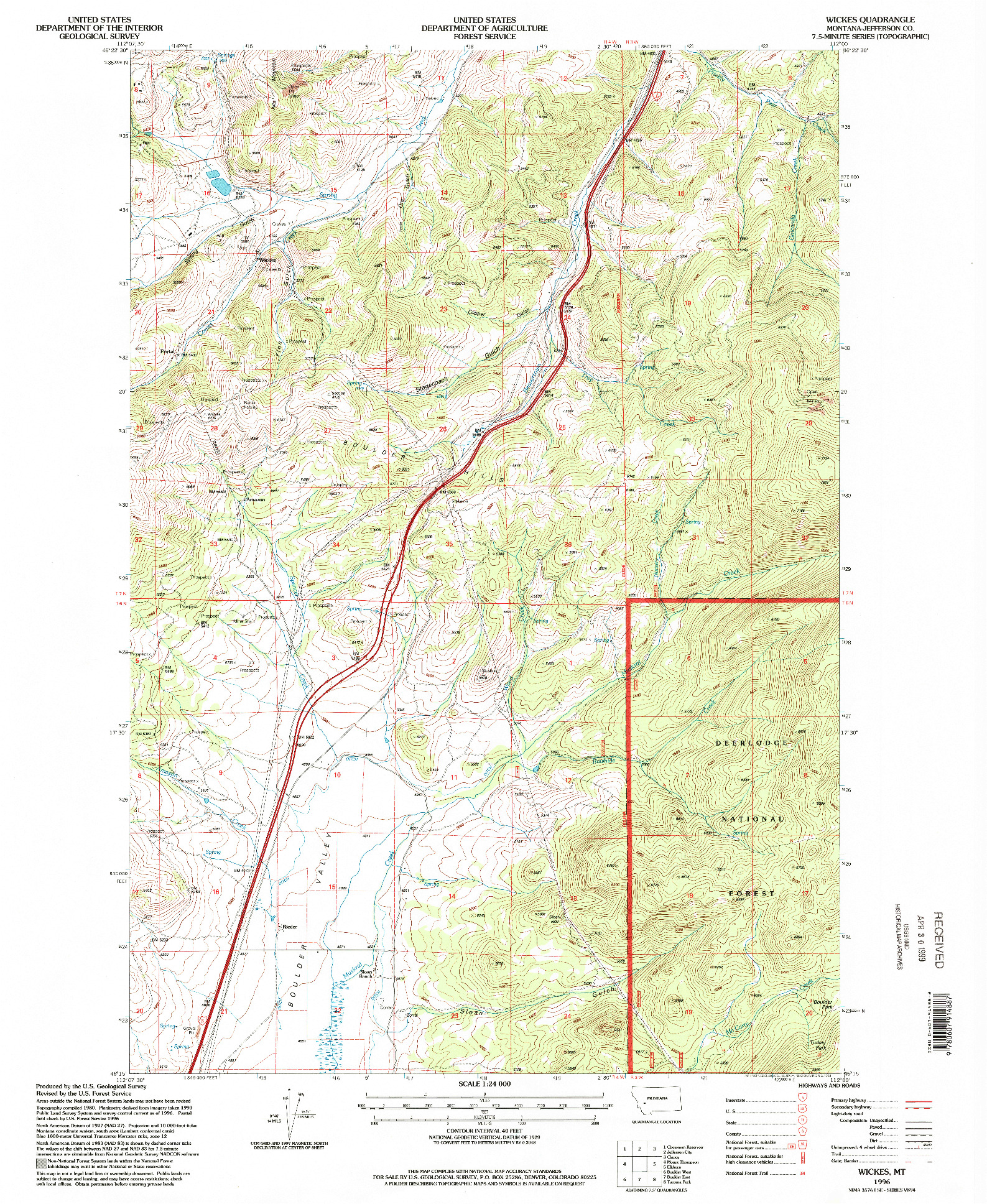 USGS 1:24000-SCALE QUADRANGLE FOR WICKES, MT 1996