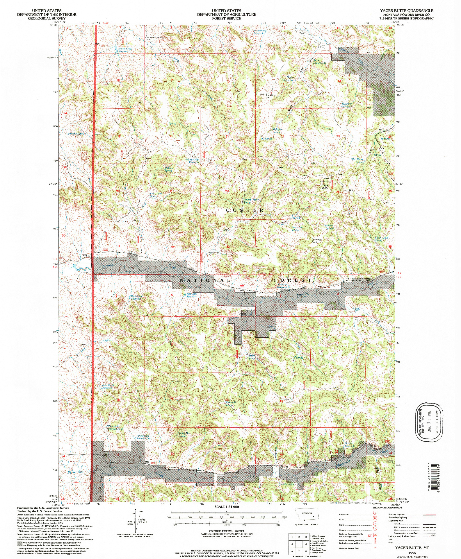 USGS 1:24000-SCALE QUADRANGLE FOR YAGER BUTTE, MT 1995